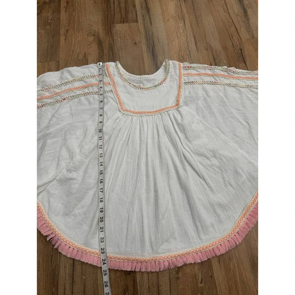 Cat & Jack Girls Boho Poncho Top Size M 7/8 White Embroidered Fringe‎ Cotton